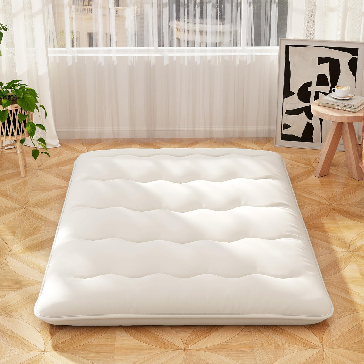 Goflame Japanese Floor Mattress Futon Mattress, Roll Up Mattress Tatami Mat with Washable Cover and Carry Bag