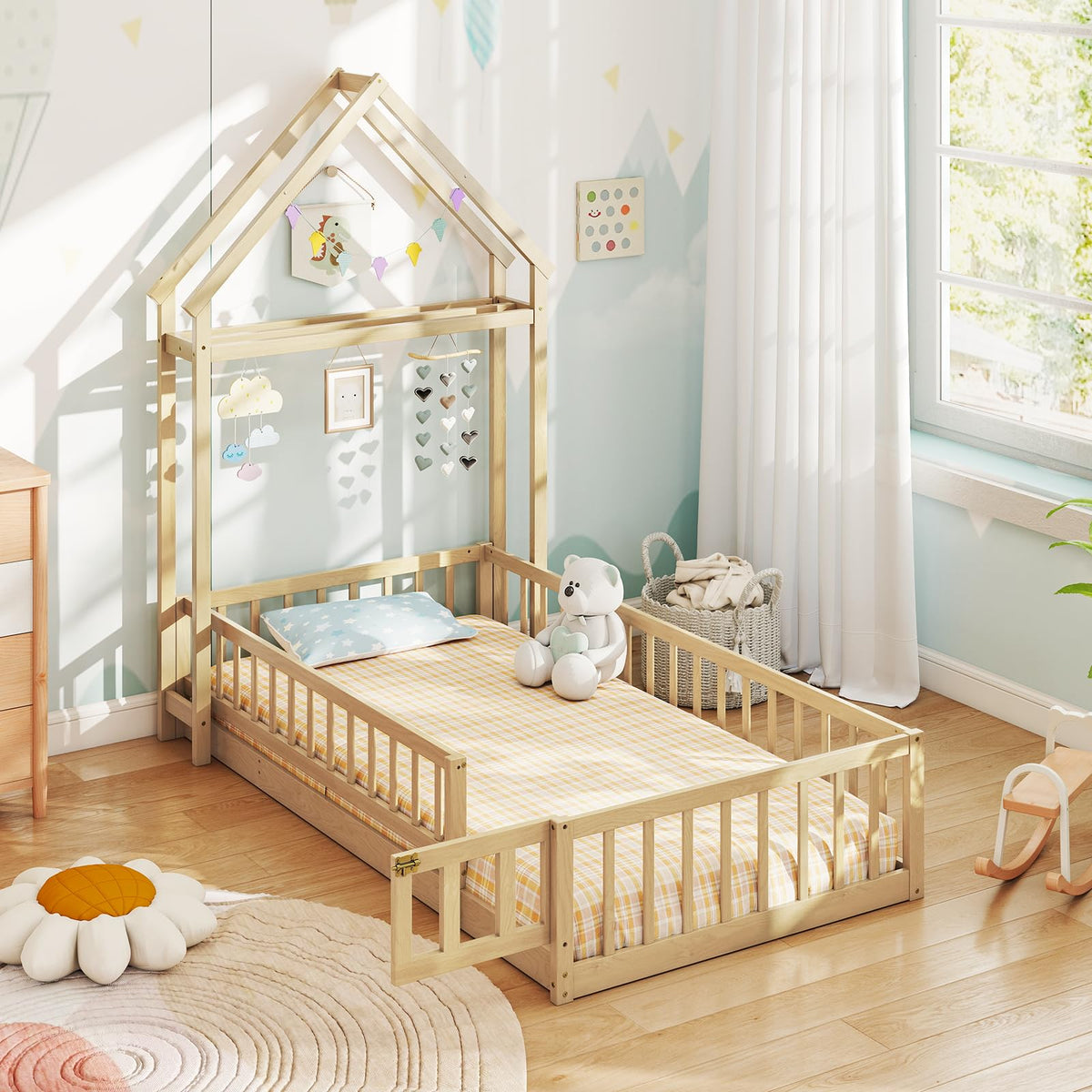 Goflame Twin House Floor Bed for Kids