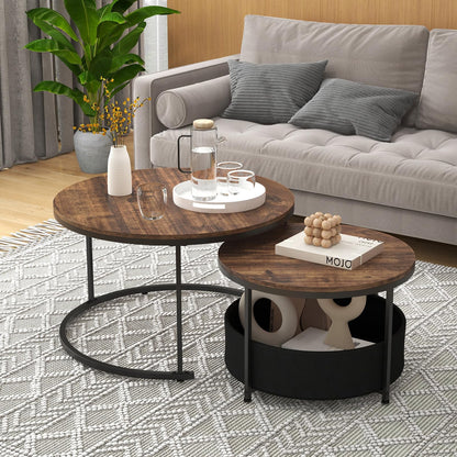 Goflame 31.5" Round Coffee Table with Removable Fabric Basket & Metal Frame