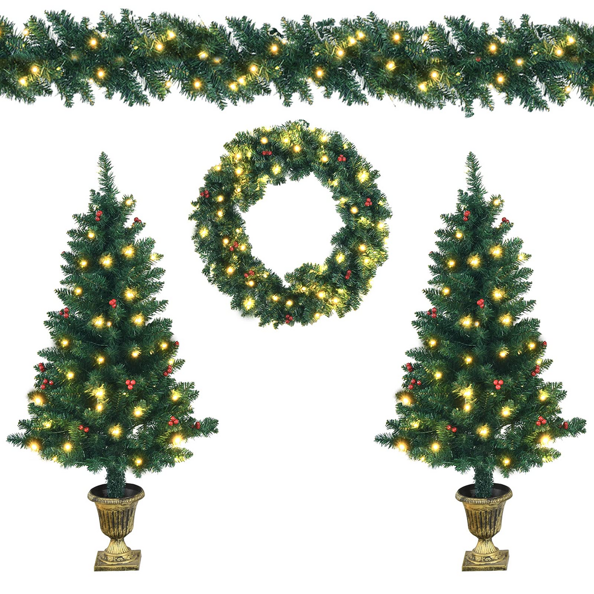 Goflame Pre-lit Holiday Christmas 4-Piece Set, Christmas Garland - GoflameUS