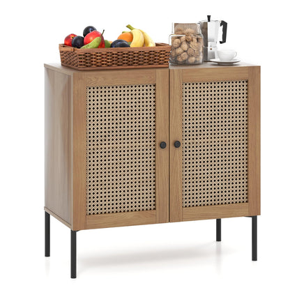 Goflame Buffet Cabinet, Wood Sideboard Storage Cabinet with Rattan Door, 3-Position Adjustable Shelf
