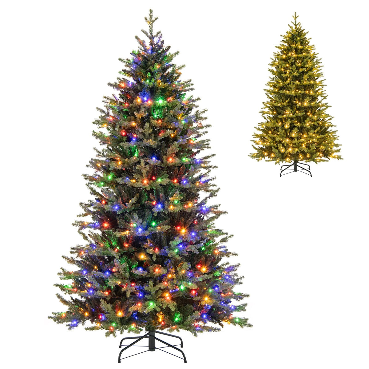 Goflame 7ft Hinged Xmas Full Tree with 470 Warm White & Multicolored LED Lights
