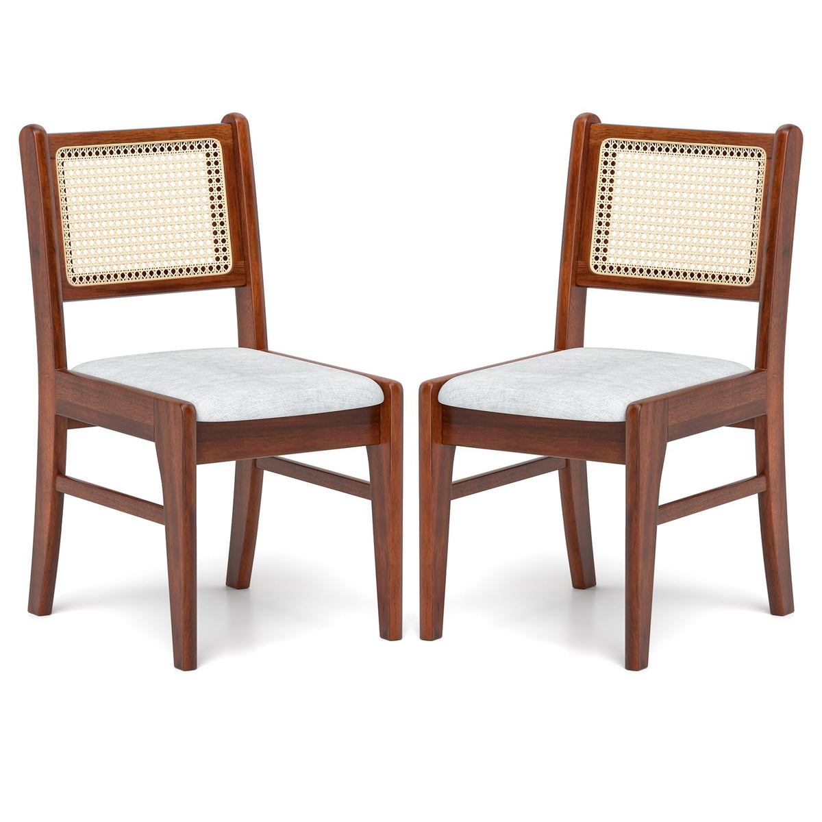 Goflame Rattan Dining Chairs Set of 2/4, Wooden Kitchen Chairs w/Cane Back, Rubber Wood Frame