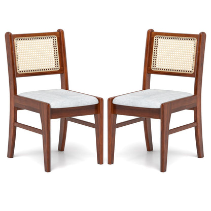 Goflame Rattan Dining Chairs Set of 2/4, Wooden Kitchen Chairs w/Cane Back, Rubber Wood Frame