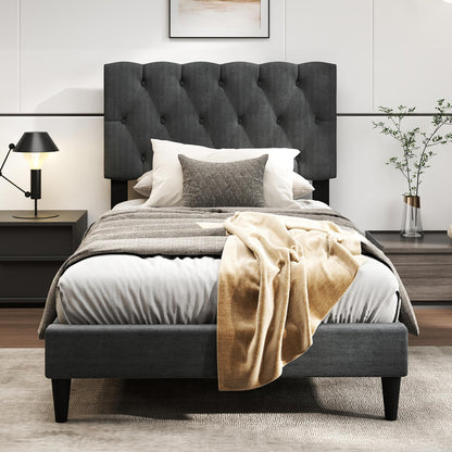 Modern Queen/Full/Twin Size Upholstered Platform Bed Frame with Diamond Tufting Headboard