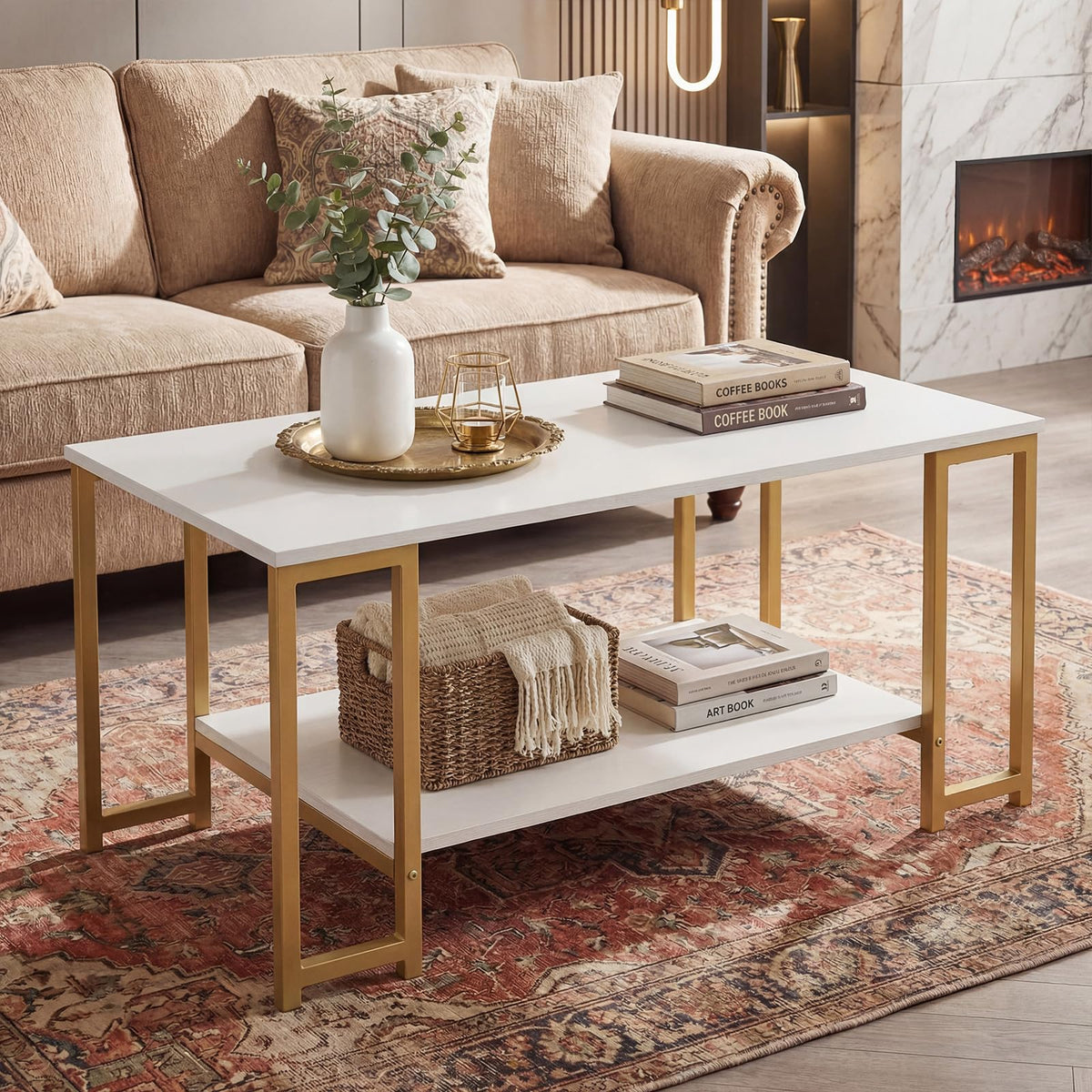 Goflame 2-Tier 39.5" Coffee Table with Storage