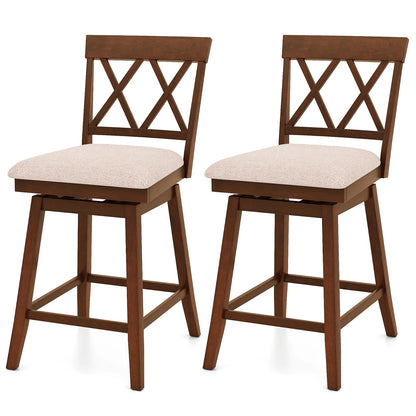 Goflame Counter Height Bar Stool with Crossed Backs and Rubber Wood Legs