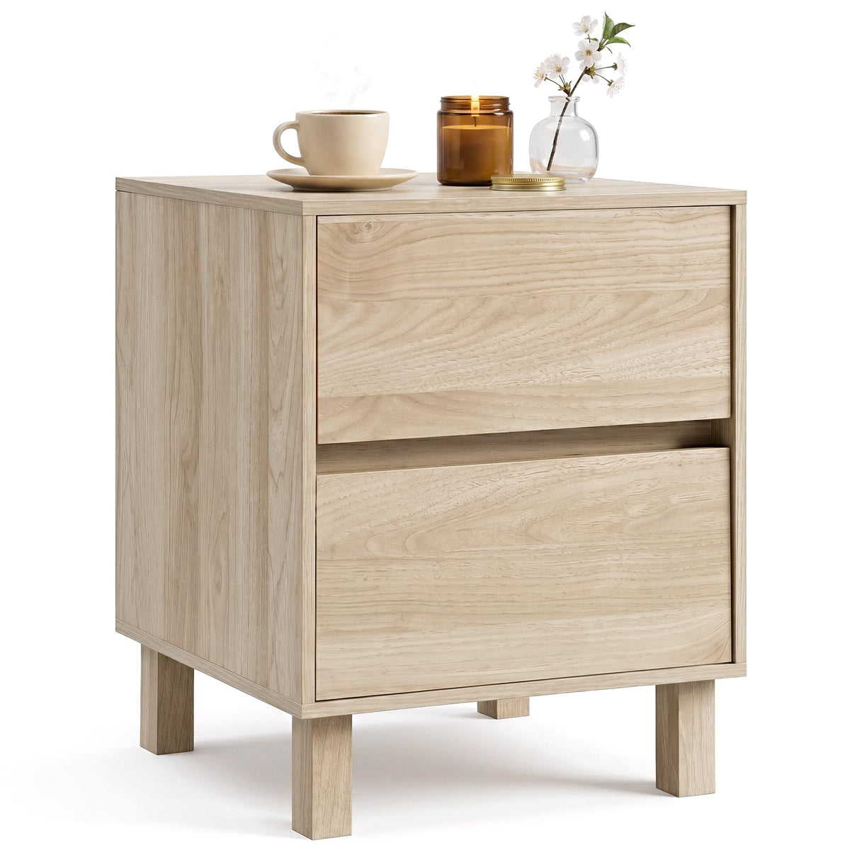 Goflame Modern Wood Night Stand w/2 Storage Drawers (1/2)