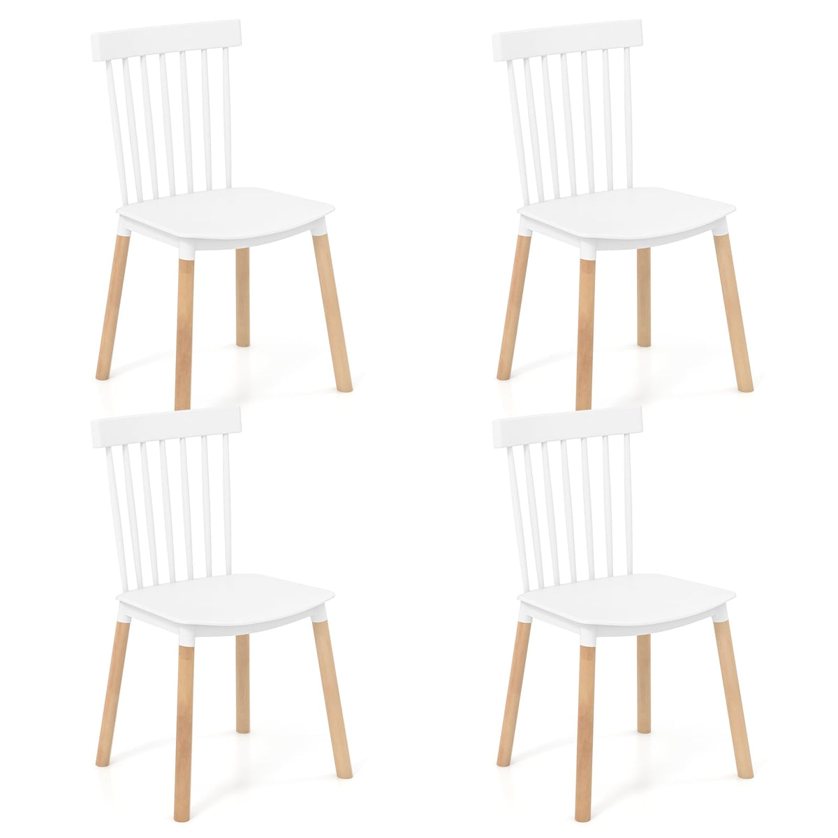Goflame Set of 4 Windsor Dining Chairs White, Modern Kitchen Chairs w/Spindle Backs & Curved Seats