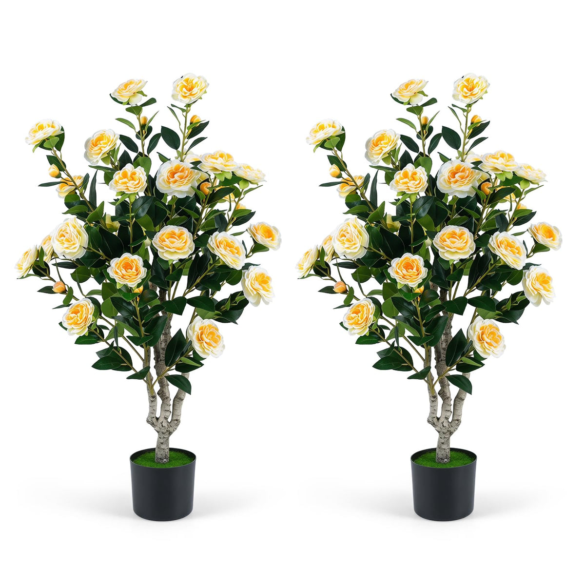 GOFLAME 39.5" Artificial Camellia Trees with Planter for Outdoor(1/2)