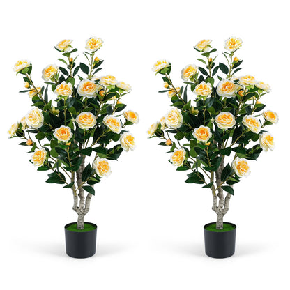 GOFLAME 39.5" Artificial Camellia Trees with Planter for Outdoor(1/2)
