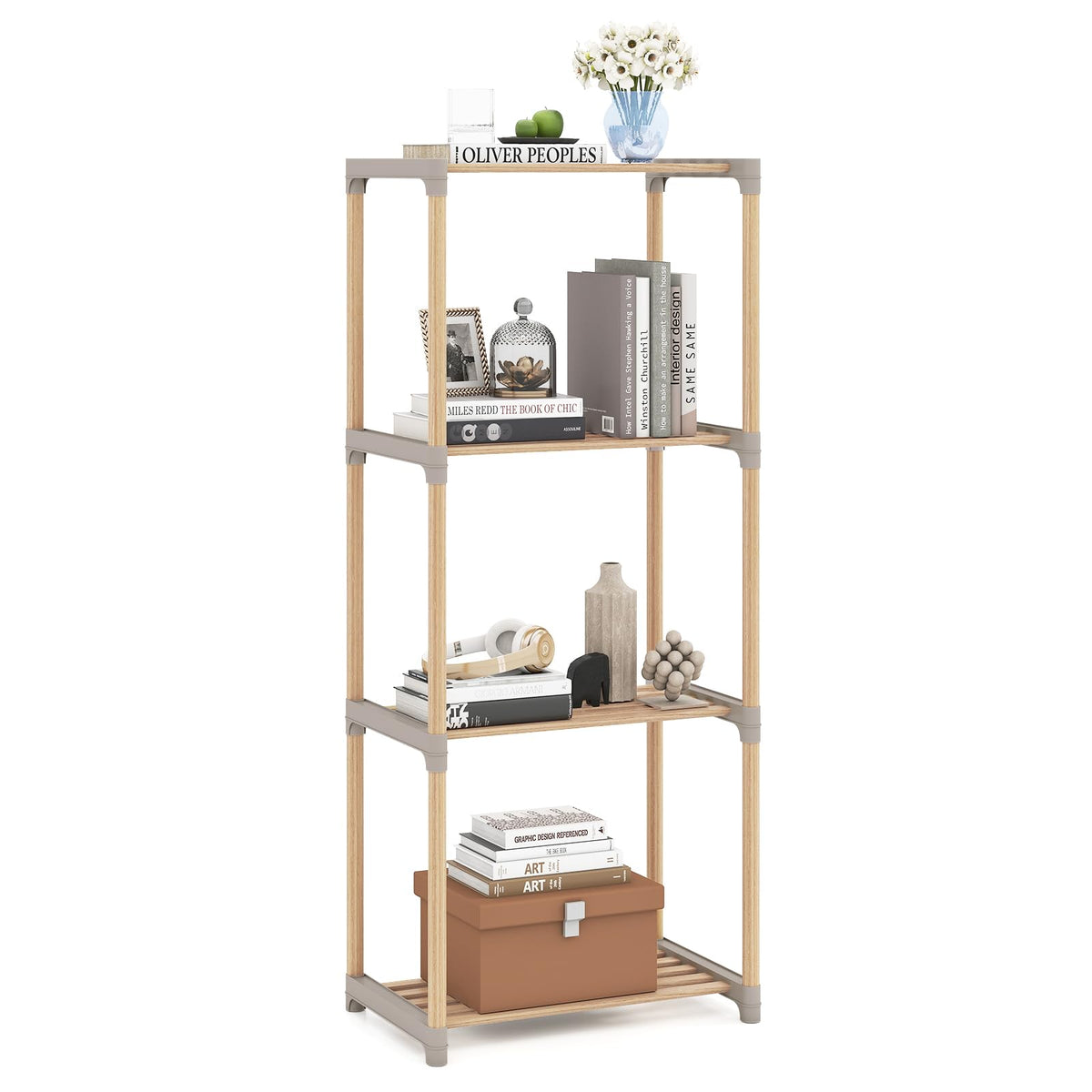Goflame 4-Tier Bookshelf | Pine Wood Bookcase with Open Shelves