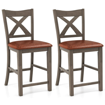 Goflame 24" Bar Stools Set of 2/4, Counter Height Bar Stools with Cross Back & Faux Leather Upholstered Seat