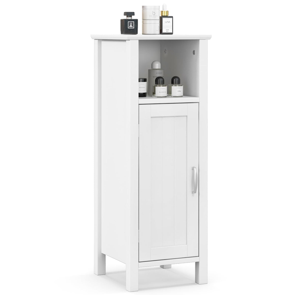 Goflame Narrow Bathroom Storage Cabinet - Corner Unit with Open Compartment, Adjustable Shelf