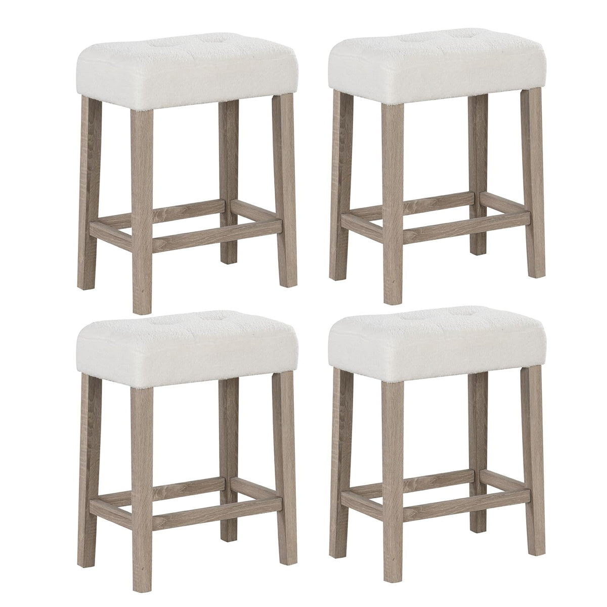 Goflame Sherpa Bar Stools, 24" Counter Height Kitchen Bar Stools with Cushioned Seat
