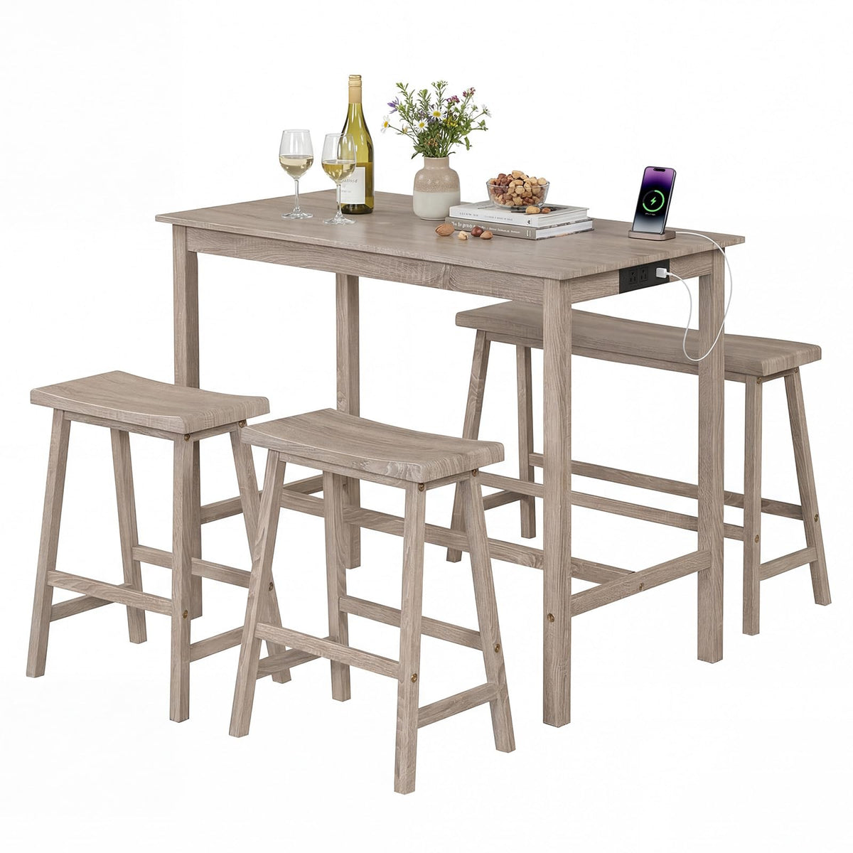 Goflame 4-Piece Counter Height Dining Table Set with Power Outlet