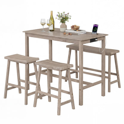 Goflame 4-Piece Counter Height Dining Table Set with Power Outlet