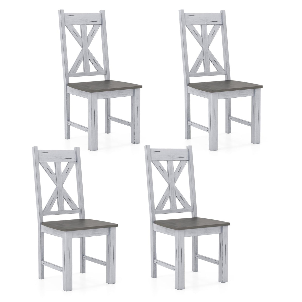 Goflame Retro Wooden Dining Chairs Set, Farmhouse Kitchen Chairs w/Rubber Wood Frame, Elegant Hollowed Backrest