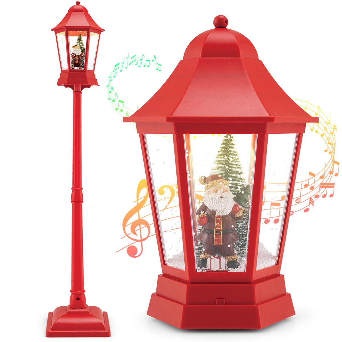 Goflame 2-in-1 Musical Lamp Post & Snow Globe Lantern (Snowing Santa)