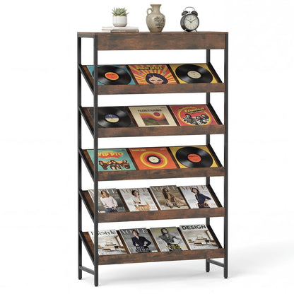 Goflame 6-Tier Industrial Tall Bookcase with Angled Shelves and Metal Frame