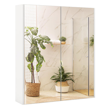 Goflame Medicine Cabinet, 24.5" x 25.5" Bathroom Wall Cabinet with 2 Mirror Door