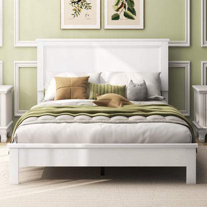 Queen/Full/Twin Size Platform Bed w/ Rubber Wood Legs & Integrated Headboard | Wooden Bed Frame