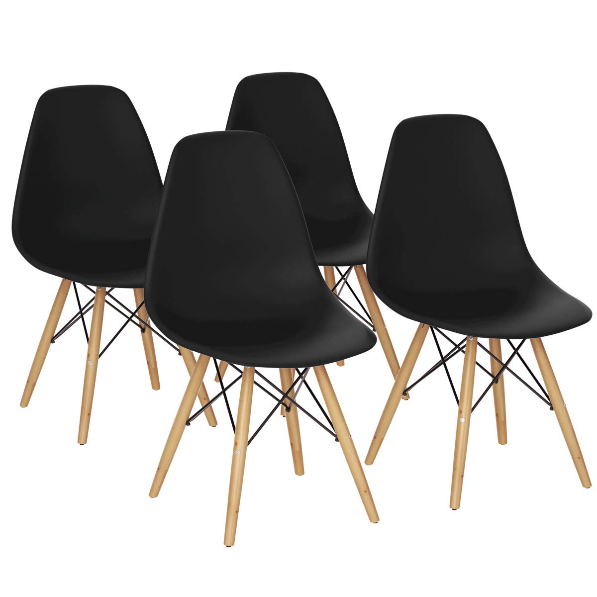 Goflame Dining DSW Chairs with Linen Cushion, Modern Mid Century Shell Chairs w/ Wood Legs