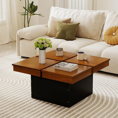 Goflame Square Coffee Table | 31.5 Inch Mid Century Modern Center Table with Solid Wood Veneered Split Top
