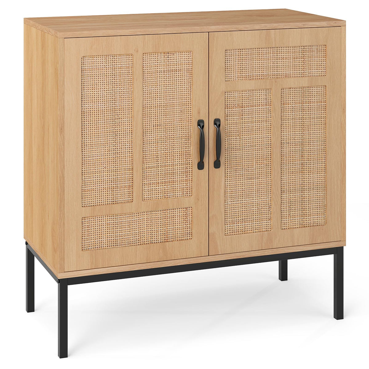 Goflame Sideboard Cabinet Boho Rattan Buffet Cabinet with Storage Adjustable Shelves 2 Doors