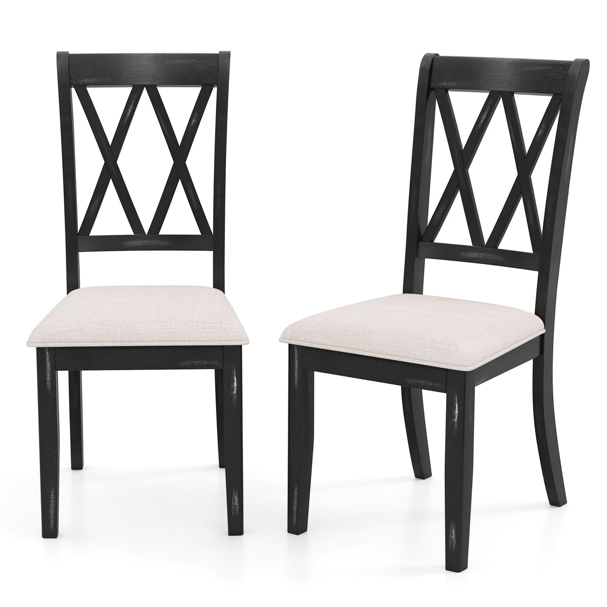 Goflame Wooden Dining Chairs Set of 2/4 Upholstered Kitchen Chair w/Distressed Rubber Wood Legs Curved Cross Back