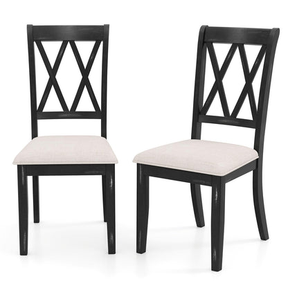 Goflame Wooden Dining Chairs Set of 2/4 Upholstered Kitchen Chair w/Distressed Rubber Wood Legs Curved Cross Back
