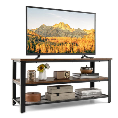 Goflame TV Stand for Bedroom and Living Room - 3-Tier Industrial Entertainment Center with Open Storage Shelves