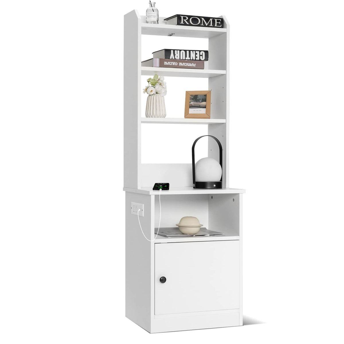 Goflame Nightstand with Charging Station - 55" Tall Bedside Table