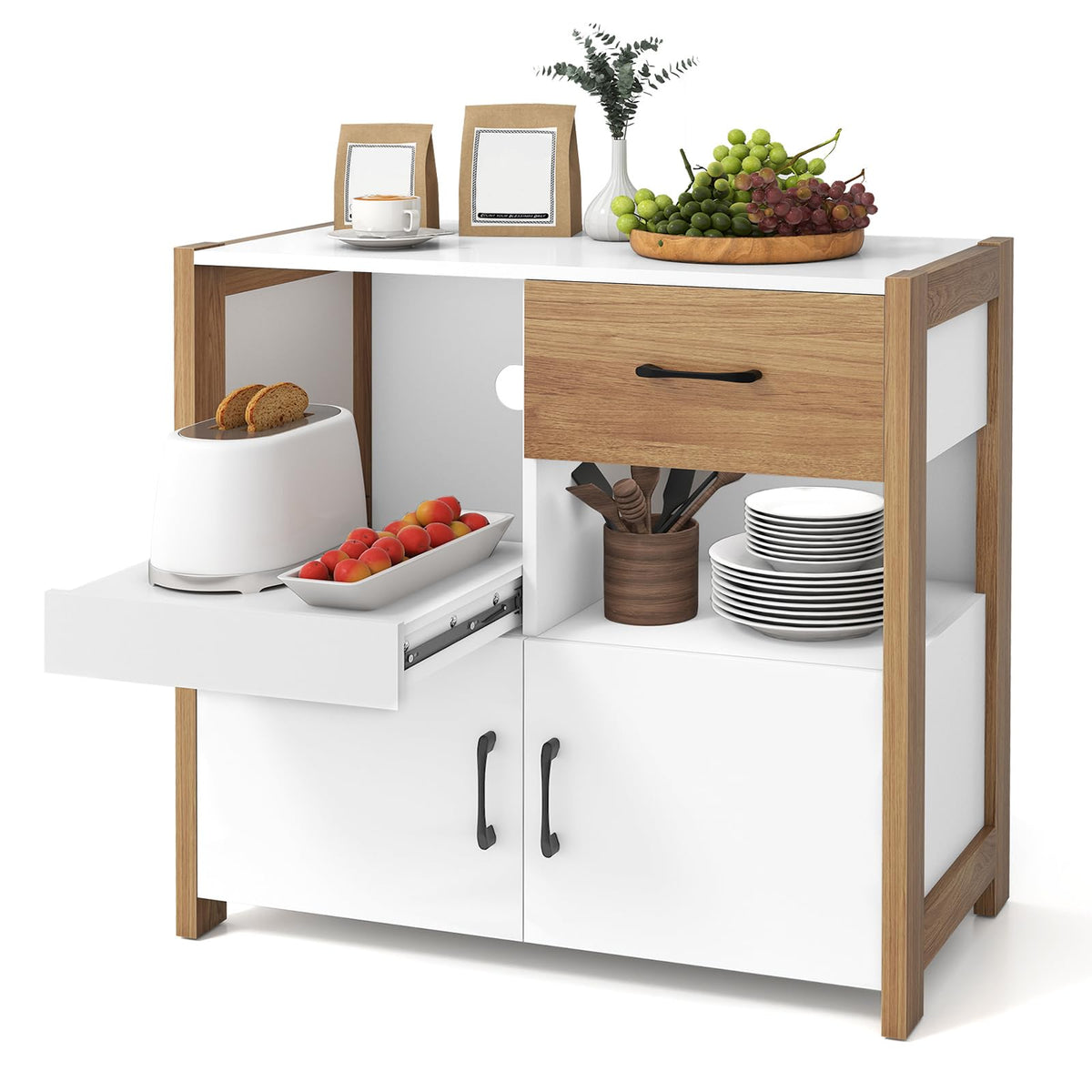 Goflame Buffet Sideboard with Pull-Out Shelf