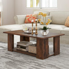 Goflame Rectangle Wood Center Table, 41" L 2-Tier Large Modern Tea Table w/Open Compartment