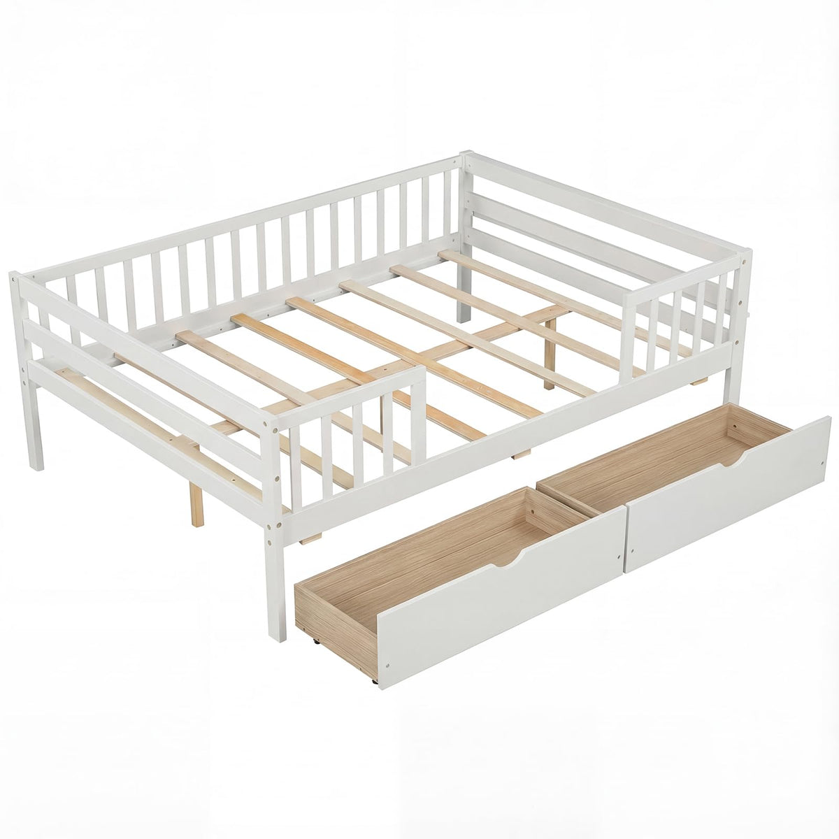 Goflame Full Kids Bed with Storage Drawers Wood Montessori Bed