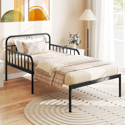 Goflame Metal Twin Bed Frame, Convertible Sofa Bed with Headboard & Armrests, Pull-Out Sleeper Chair Bed
