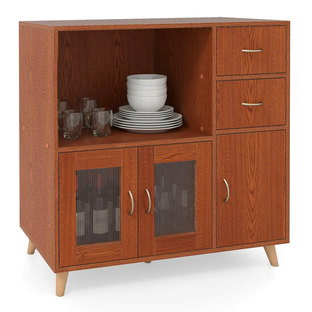 Goflame 36 Inch Sideboard Buffet Cabinet with Open Compartment