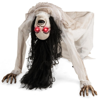 Lighted and Animated Halloween Decoration, Animatronic Crawling Woman w/ LED Eyes, Indoor Outdoor Halloween Ghost