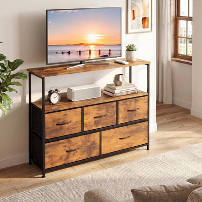 Goflame TV Stand for 45 Inch TV | 5 Fabric Drawer Entertainment Center with Open Shelf