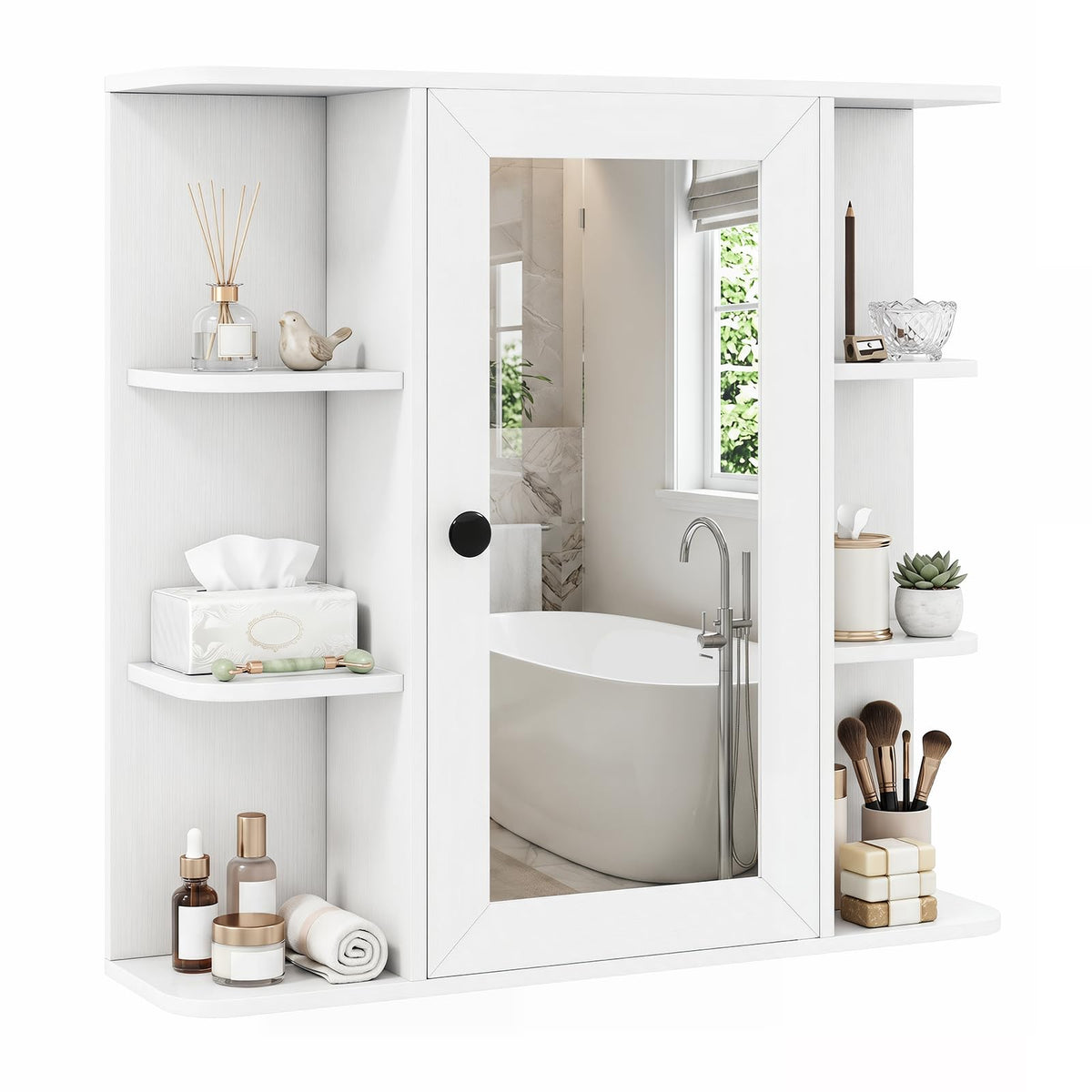 Goflame Wall Mounted Bathroom Medicine Cabinet with Mirror & Shelves