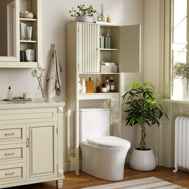 Goflame Over The Toilet Storage Cabinet with Fluted Doors