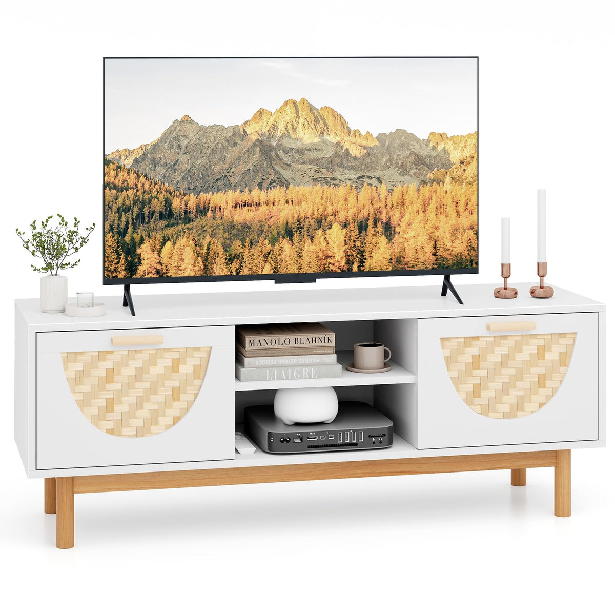 Goflame TV Stand for TV up to 55”, Television Stand with Open Shelves