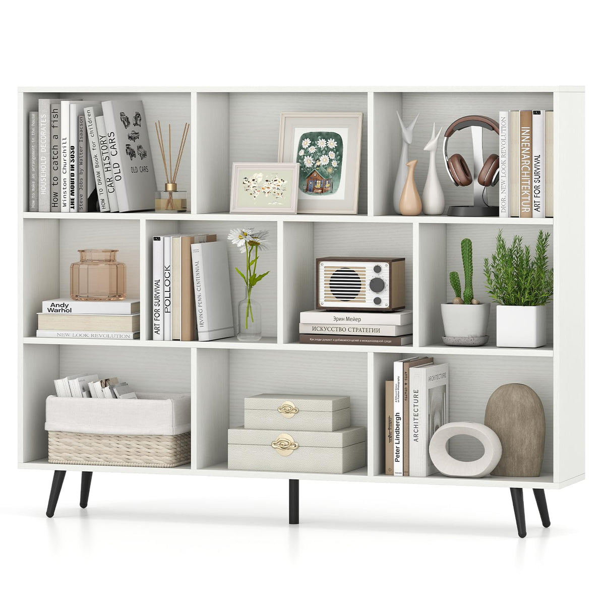 Goflame 10 Cube Bookcase with 5 Metal Legs for Living Room