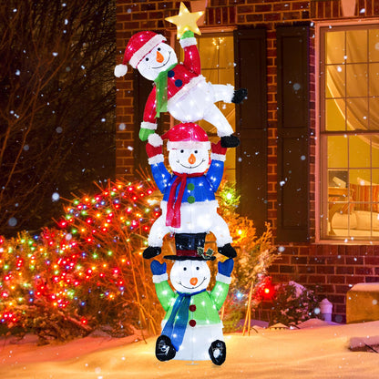 Goflame 6 ft Christmas Stacked Snowman, 3D Pre-Lit Snowman Decoration w/ 155 LED Lights
