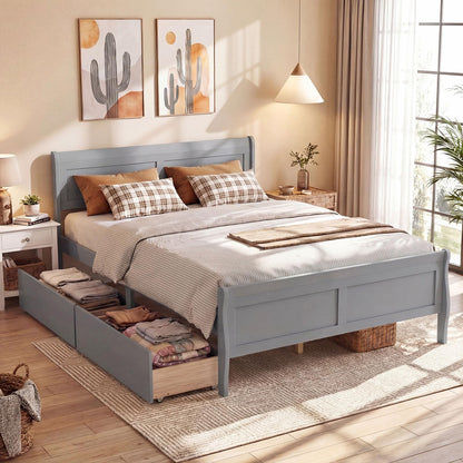 Goflame Twin/ Full/ Queen Bed with 2 Storage Drawers Wood Platform Bed with Headboard & Footboard
