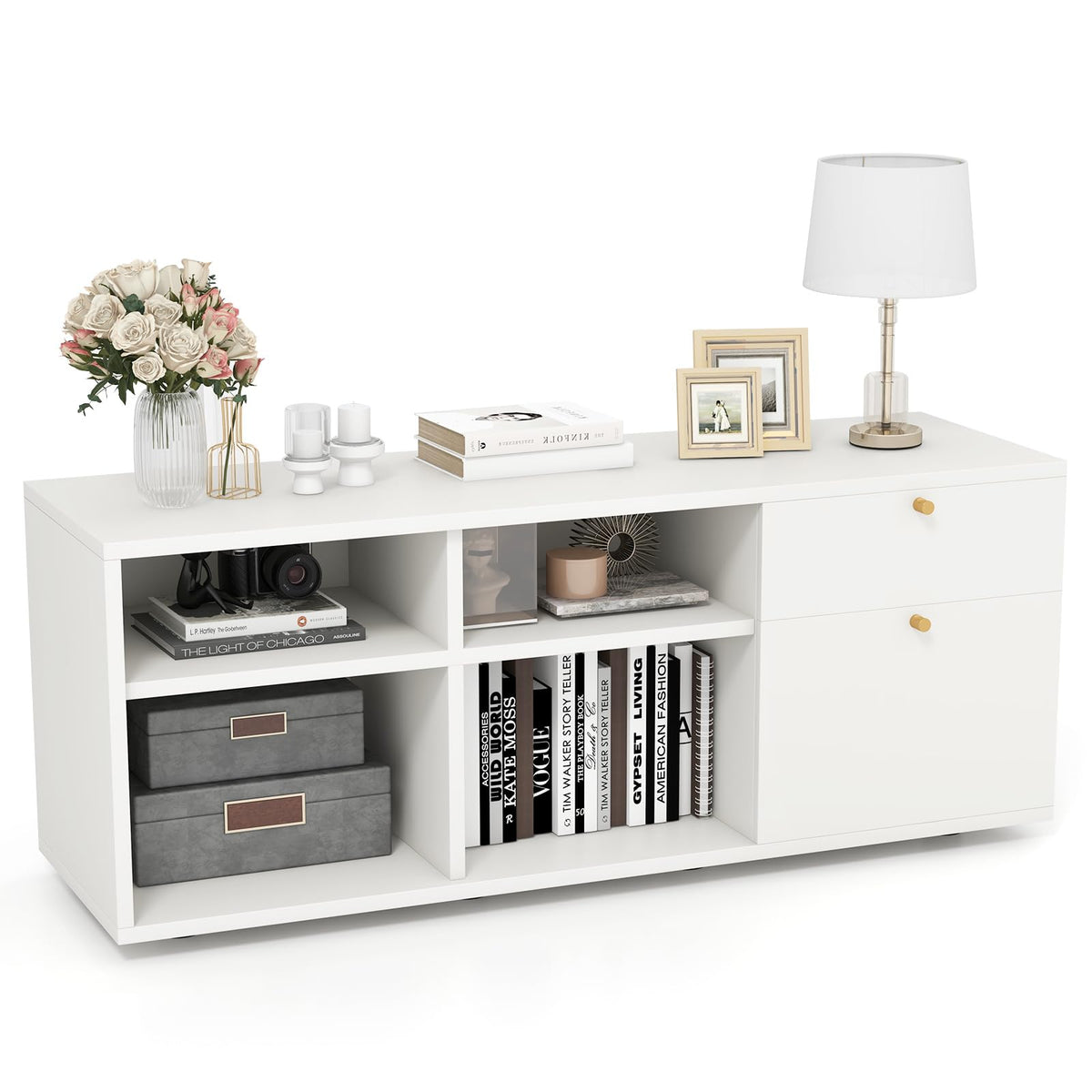 Goflame TV-Stand for Bedroom Entertainment Center - Modern TV Console Cabinet with 2 Drawers, 4 Compartments