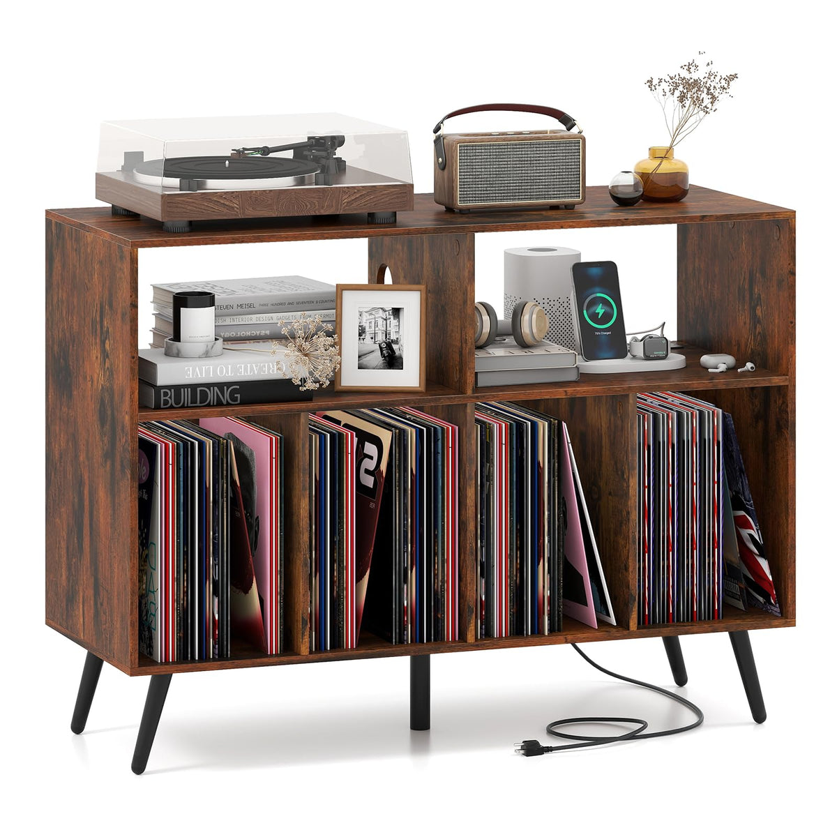 Goflame Large Record Player Stand with Charging Station