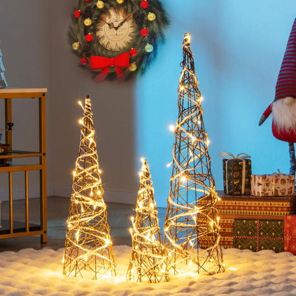Goflame Set of 3 Large Christmas Cone Trees, 32” 24” 16” Indoor Christmas Trees w/Warm White LED Lights