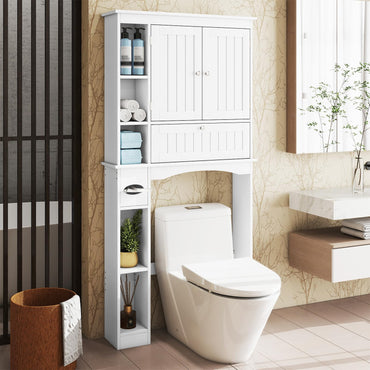 Goflame White Over The Toilet Storage Cabinet Freestanding Bathroom Organizer